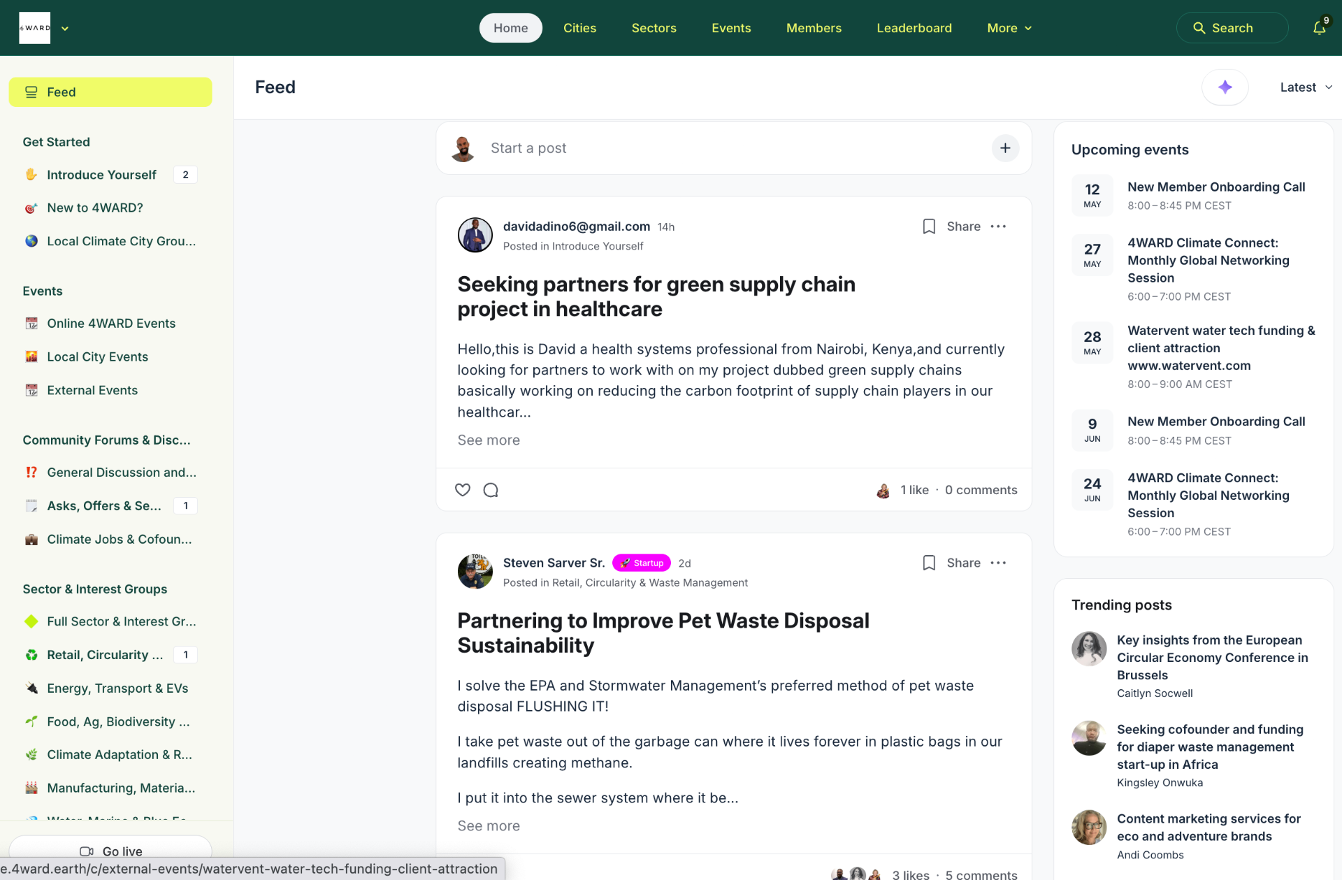 Live platform discussion and sector groups